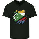 Torn Comoros Flag Comorian Day Football Mens V-Neck Cotton T-Shirt Black