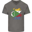 Torn Comoros Flag Comorian Day Football Mens V-Neck Cotton T-Shirt Charcoal
