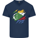 Torn Comoros Flag Comorian Day Football Mens V-Neck Cotton T-Shirt Navy Blue