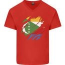 Torn Comoros Flag Comorian Day Football Mens V-Neck Cotton T-Shirt Red