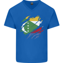 Torn Comoros Flag Comorian Day Football Mens V-Neck Cotton T-Shirt Royal Blue