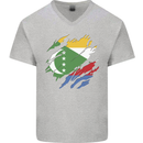 Torn Comoros Flag Comorian Day Football Mens V-Neck Cotton T-Shirt Sports Grey