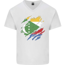 Torn Comoros Flag Comorian Day Football Mens V-Neck Cotton T-Shirt White