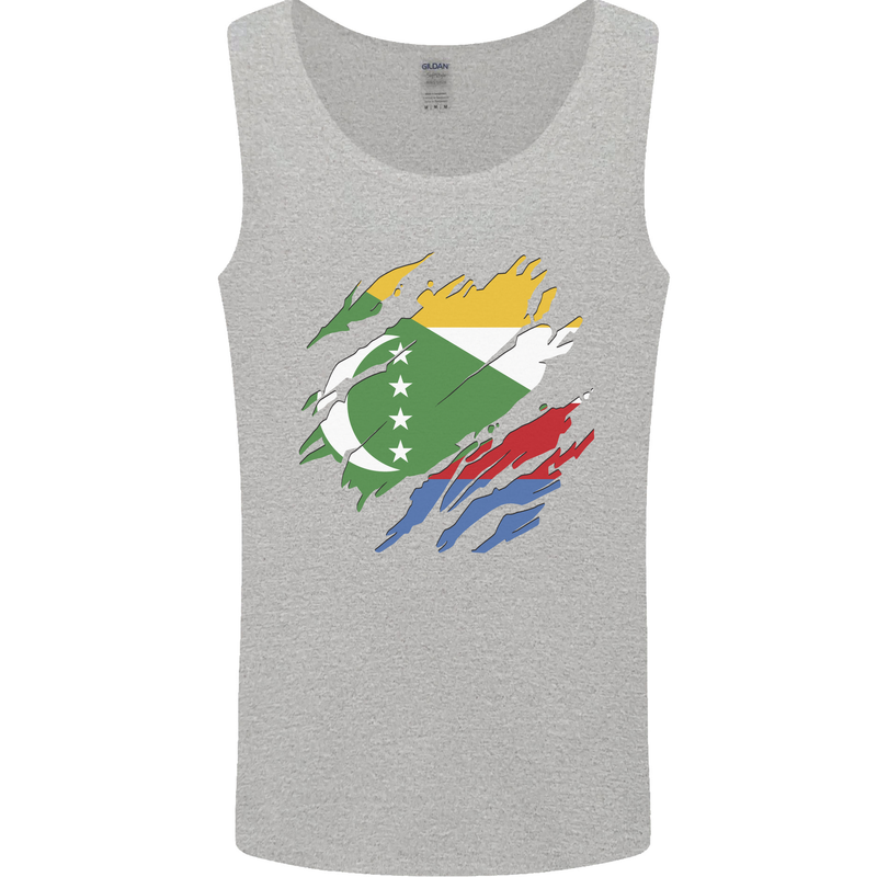 Torn Comoros Flag Comorian Day Football Mens Vest Tank Top Sports Grey