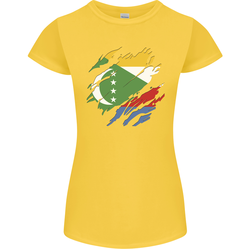 Torn Comoros Flag Comorian Day Football Womens Petite Cut T-Shirt