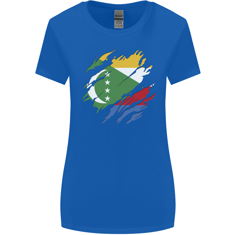 Torn Comoros Flag Comorian Day Football Womens Wider Cut T-Shirt Royal Blue