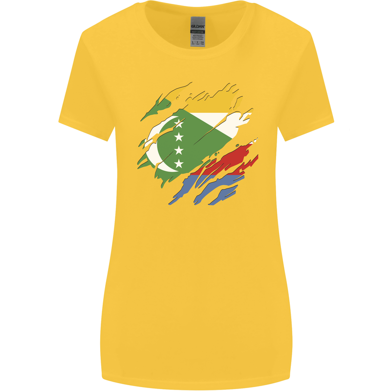 Torn Comoros Flag Comorian Day Football Womens Wider Cut T-Shirt Yellow