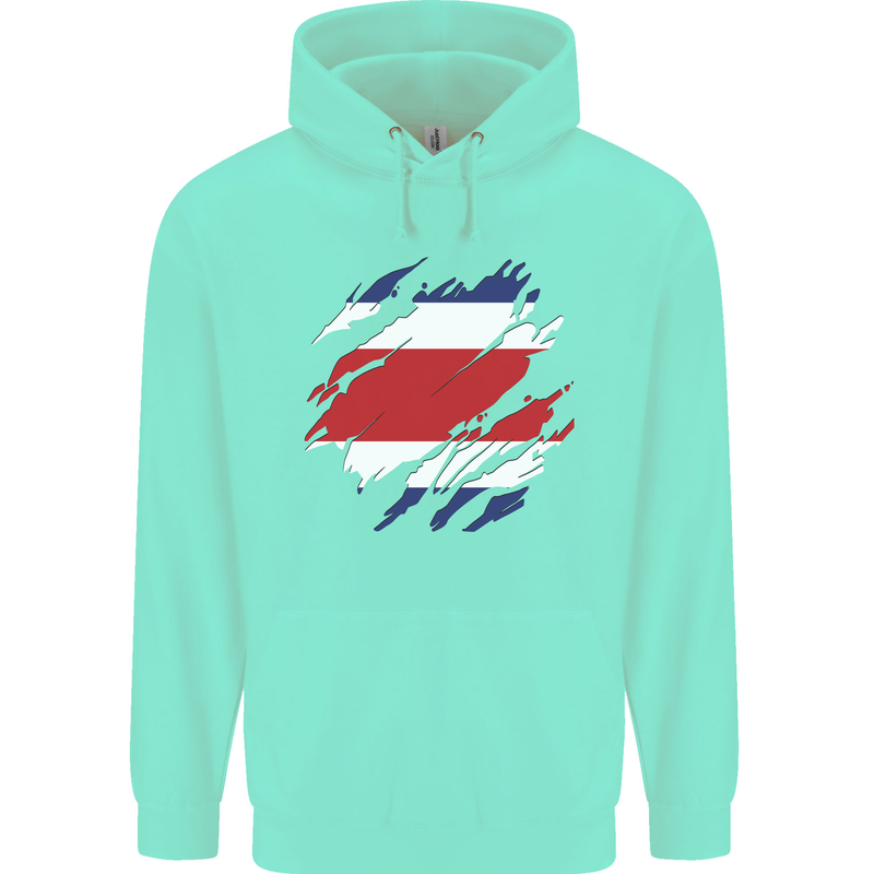 Torn Costa Rica Flag Rican Day Football Childrens Kids Hoodie Peppermint