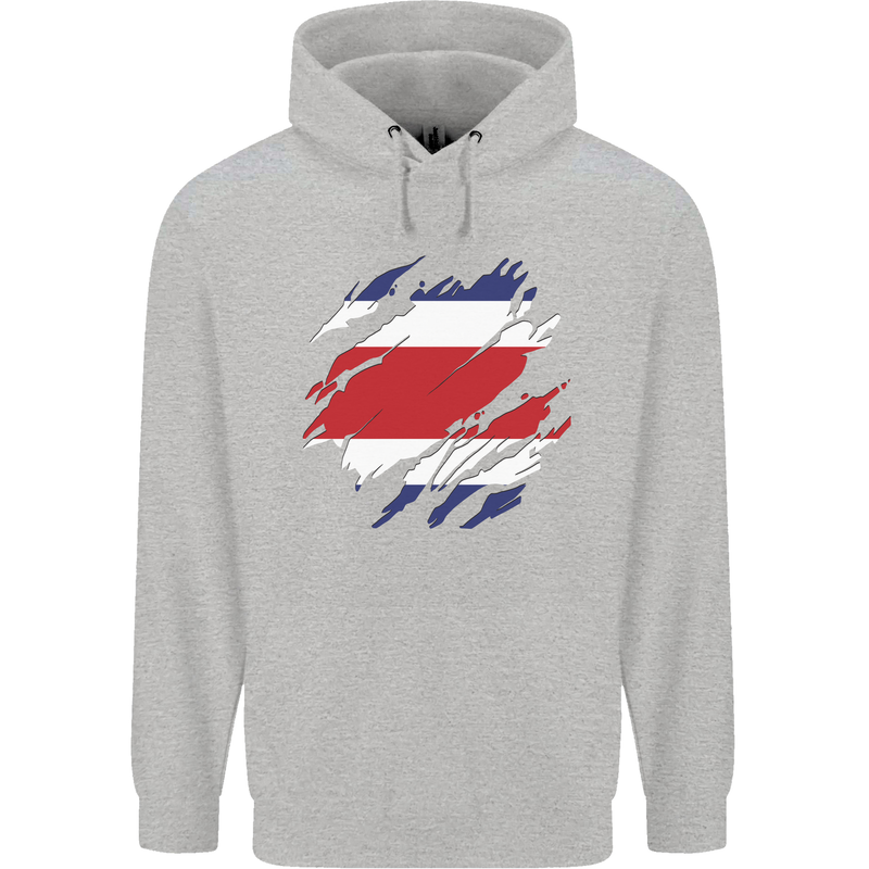 Torn Costa Rica Flag Rican Day Football Childrens Kids Hoodie Sports Grey