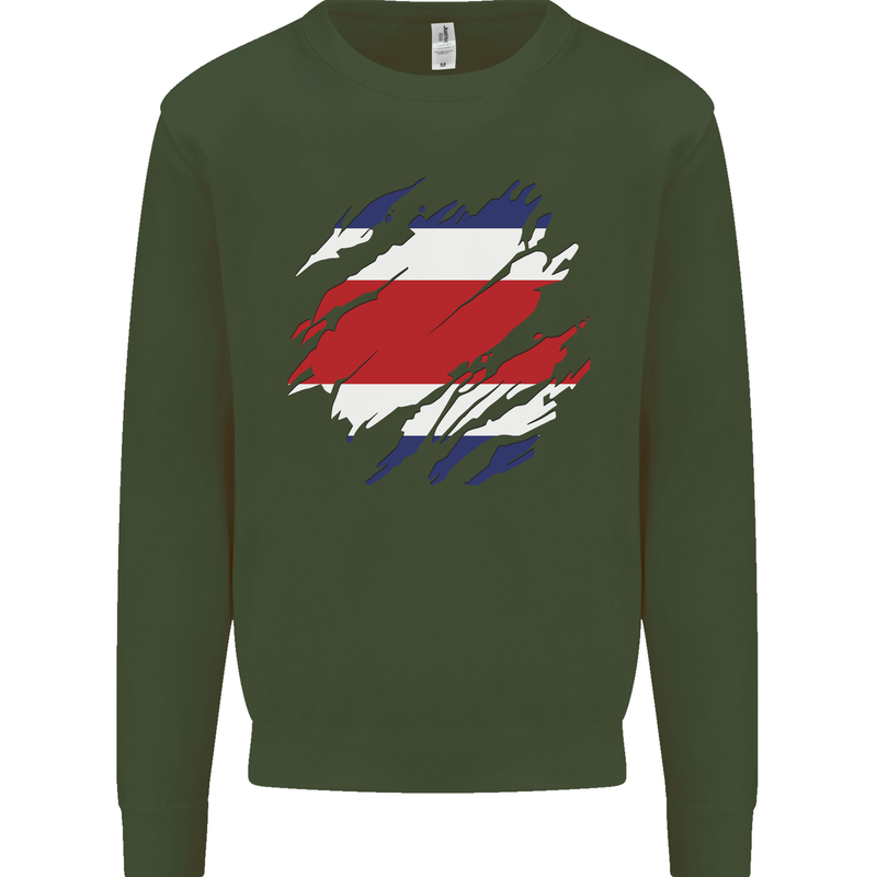 Torn Costa Rica Flag Rican Day Football Kids Sweatshirt Jumper Forest Green