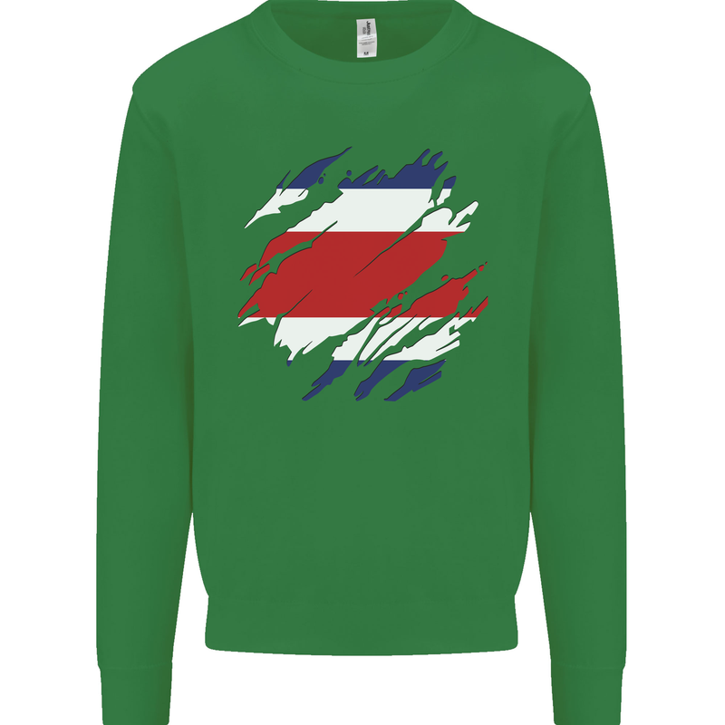 Torn Costa Rica Flag Rican Day Football Kids Sweatshirt Jumper Irish Green