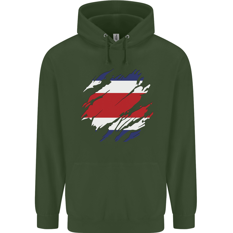 Torn Costa Rica Flag Rican Day Football Mens 80% Cotton Hoodie Forest Green