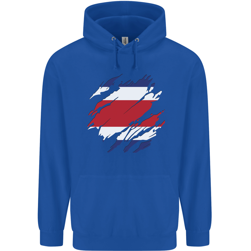 Torn Costa Rica Flag Rican Day Football Mens 80% Cotton Hoodie Royal Blue