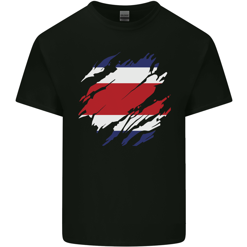 Torn Costa Rica Flag Rican Day Football Mens Cotton T-Shirt Tee Top Black