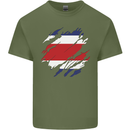 Torn Costa Rica Flag Rican Day Football Mens Cotton T-Shirt Tee Top Military Green