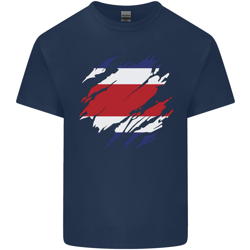 Torn Costa Rica Flag Rican Day Football Mens Cotton T-Shirt Tee Top Navy Blue
