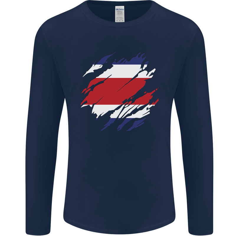 Torn Costa Rica Flag Rican Day Football Mens Long Sleeve T-Shirt Navy Blue