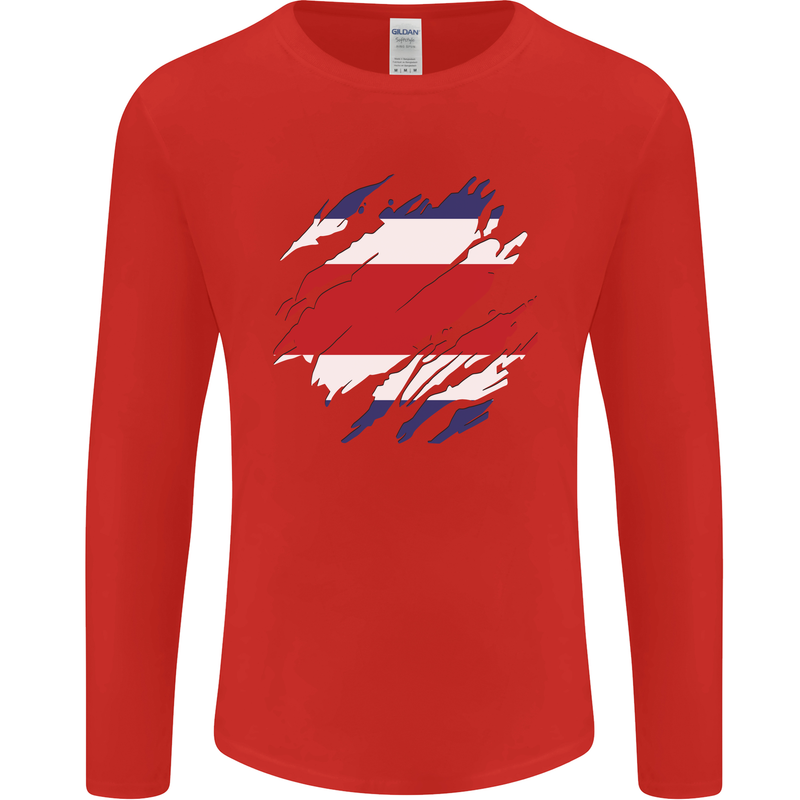 Torn Costa Rica Flag Rican Day Football Mens Long Sleeve T-Shirt Red