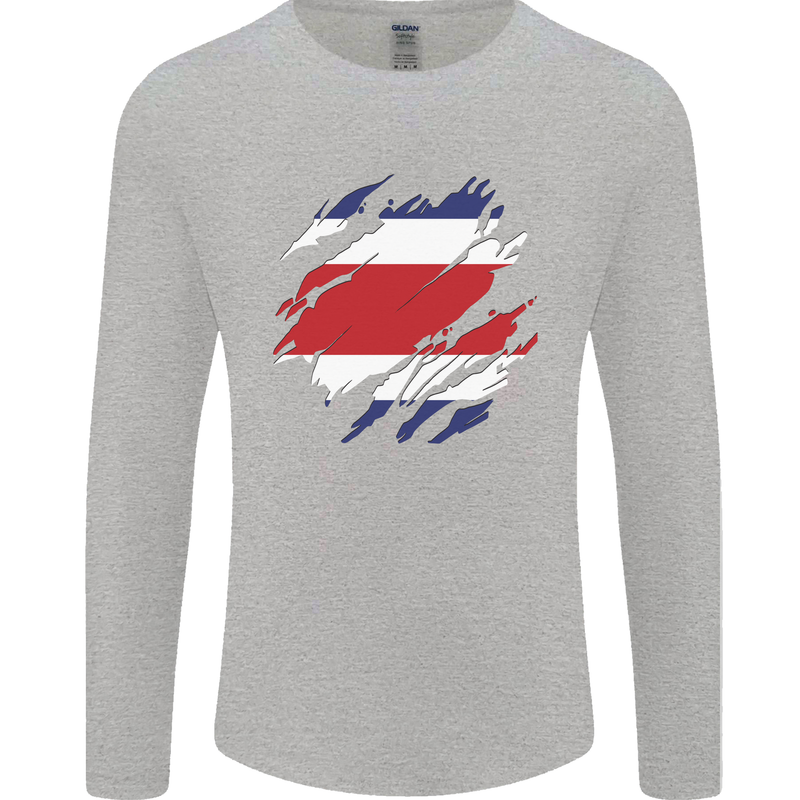 Torn Costa Rica Flag Rican Day Football Mens Long Sleeve T-Shirt Sports Grey