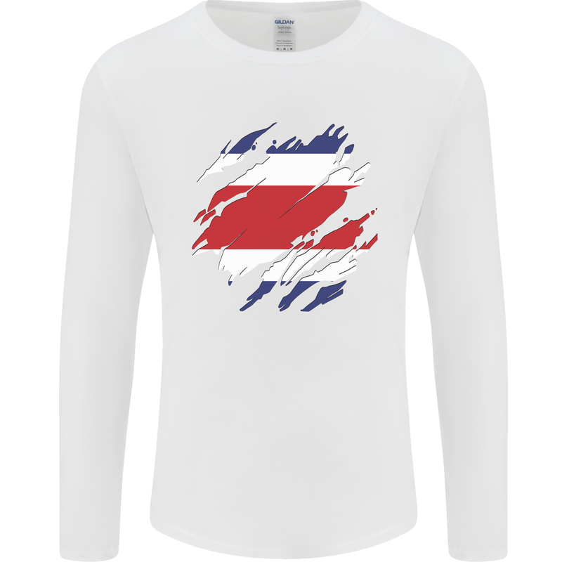 Torn Costa Rica Flag Rican Day Football Mens Long Sleeve T-Shirt White