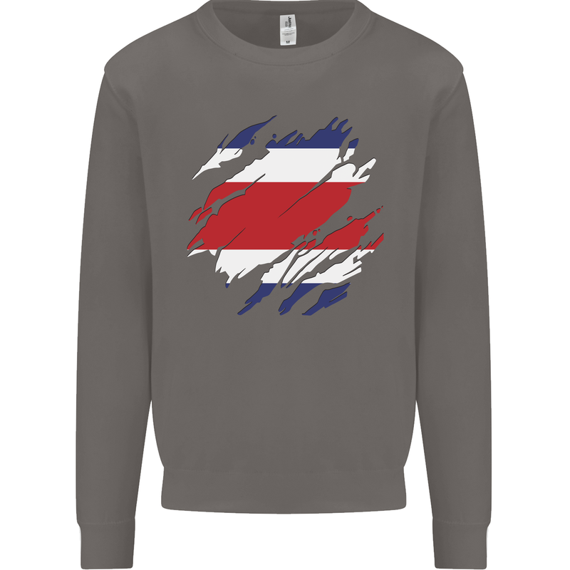 Torn Costa Rica Flag Rican Day Football Mens Sweatshirt Jumper Charcoal