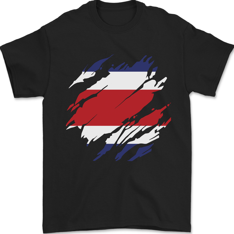 Torn Costa Rica Flag Rican Day Football Mens T-Shirt 100% Cotton Black