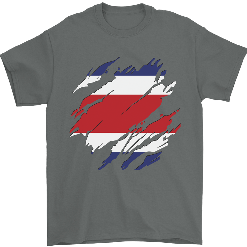 Torn Costa Rica Flag Rican Day Football Mens T-Shirt 100% Cotton Charcoal