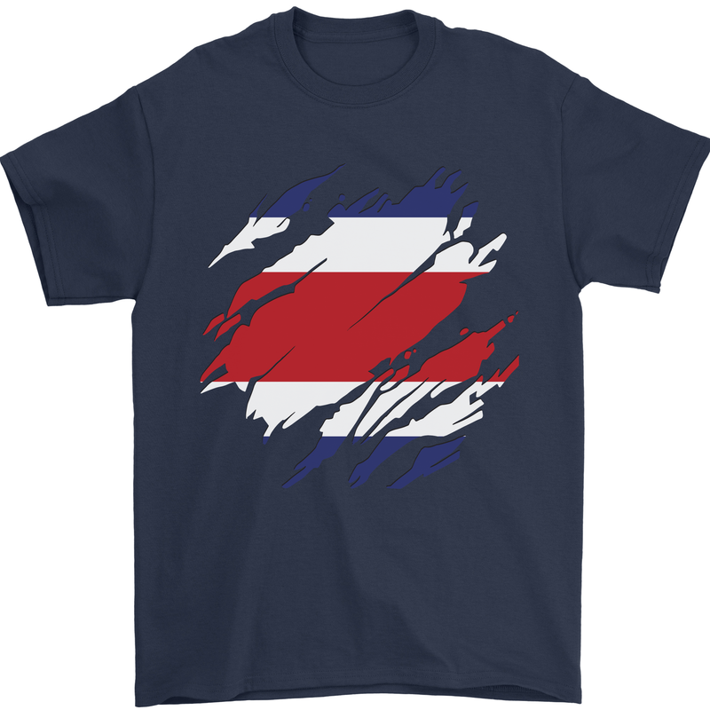 Torn Costa Rica Flag Rican Day Football Mens T-Shirt 100% Cotton Navy Blue