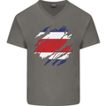 Torn Costa Rica Flag Rican Day Football Mens V-Neck Cotton T-Shirt Charcoal