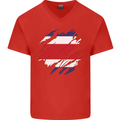 Torn Costa Rica Flag Rican Day Football Mens V-Neck Cotton T-Shirt Red