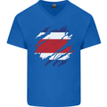 Torn Costa Rica Flag Rican Day Football Mens V-Neck Cotton T-Shirt Royal Blue