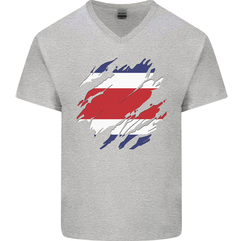 Torn Costa Rica Flag Rican Day Football Mens V-Neck Cotton T-Shirt Sports Grey