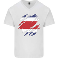 Torn Costa Rica Flag Rican Day Football Mens V-Neck Cotton T-Shirt White