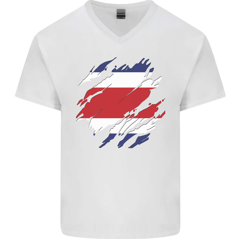 Torn Costa Rica Flag Rican Day Football Mens V-Neck Cotton T-Shirt White