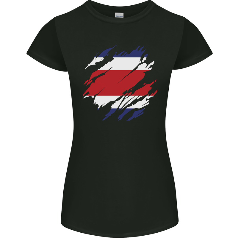 Torn Costa Rica Flag Rican Day Football Womens Petite Cut T-Shirt Black