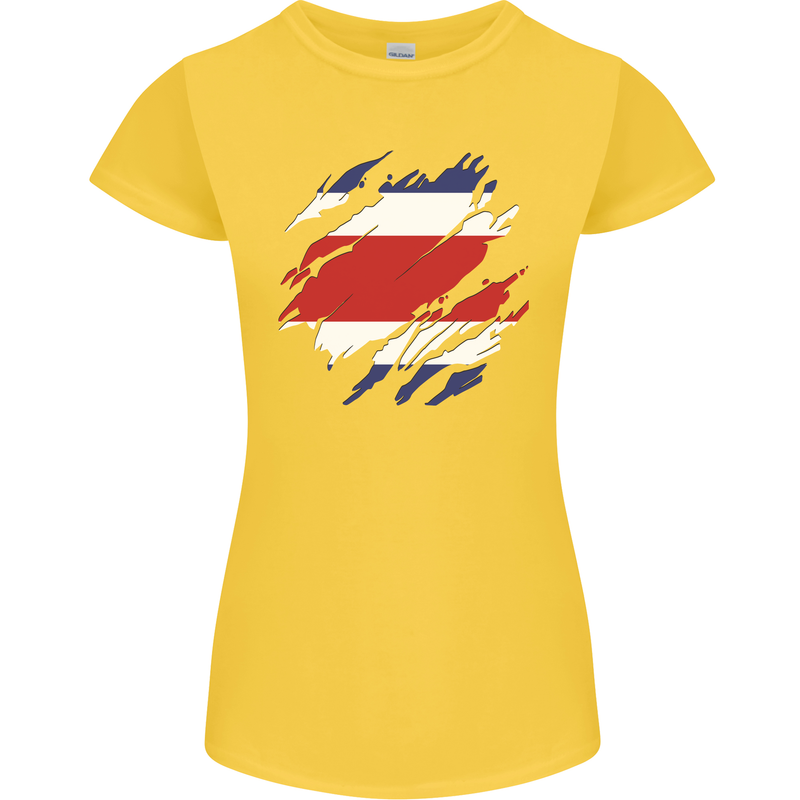Torn Costa Rica Flag Rican Day Football Womens Petite Cut T-Shirt Yellow