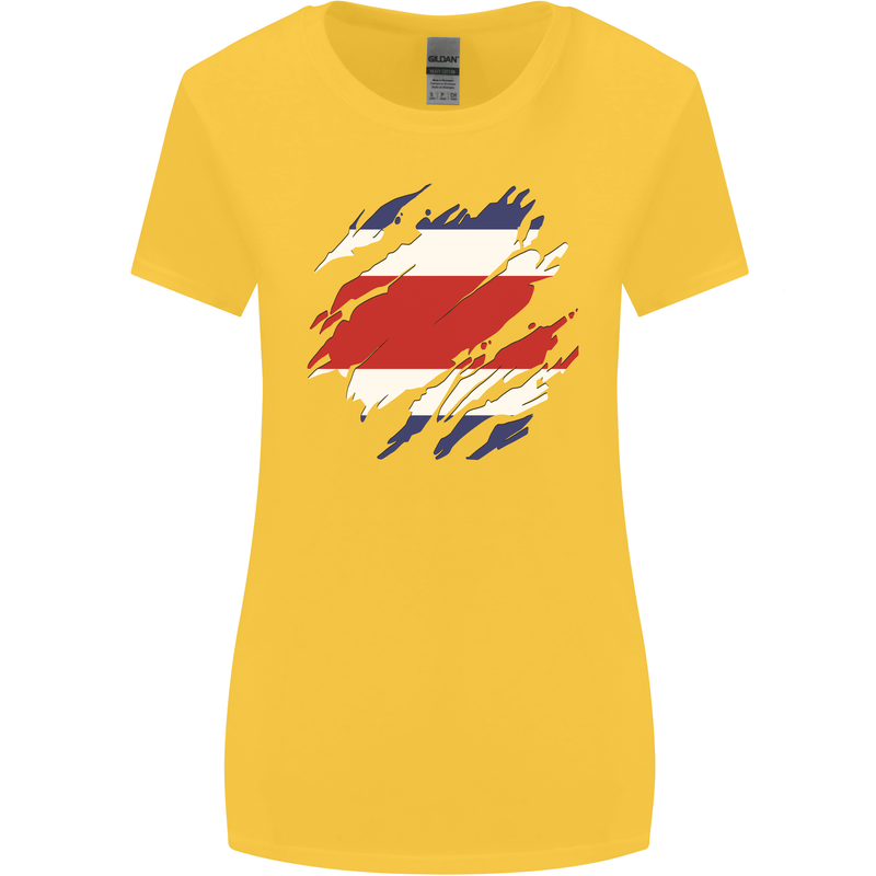 Torn Costa Rica Flag Rican Day Football Womens Wider Cut T-Shirt Yellow