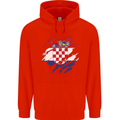 Torn Croatia Flag Croatian Day Football Childrens Kids Hoodie Bright Red