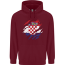 Torn Croatia Flag Croatian Day Football Childrens Kids Hoodie Maroon