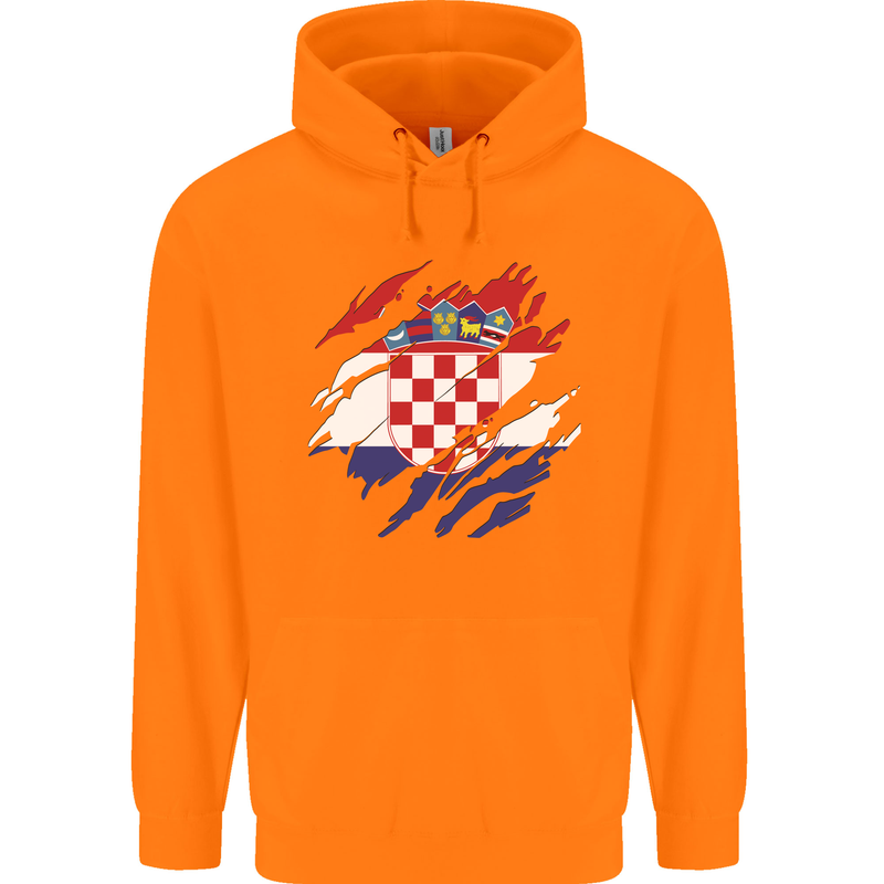 Torn Croatia Flag Croatian Day Football Childrens Kids Hoodie Orange