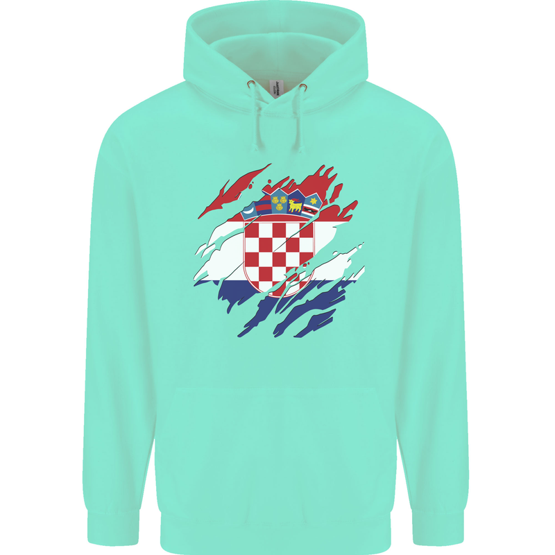 Torn Croatia Flag Croatian Day Football Childrens Kids Hoodie Peppermint