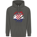 Torn Croatia Flag Croatian Day Football Childrens Kids Hoodie Storm Grey