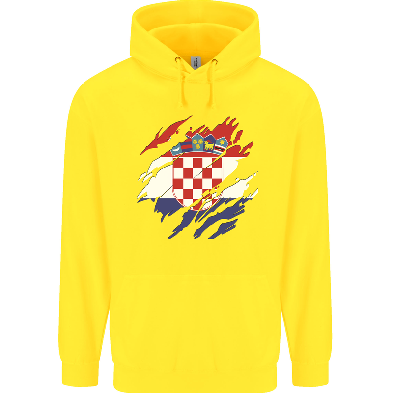 Torn Croatia Flag Croatian Day Football Childrens Kids Hoodie Yellow