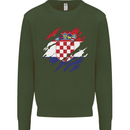 Torn Croatia Flag Croatian Day Football Kids Sweatshirt Jumper Forest Green