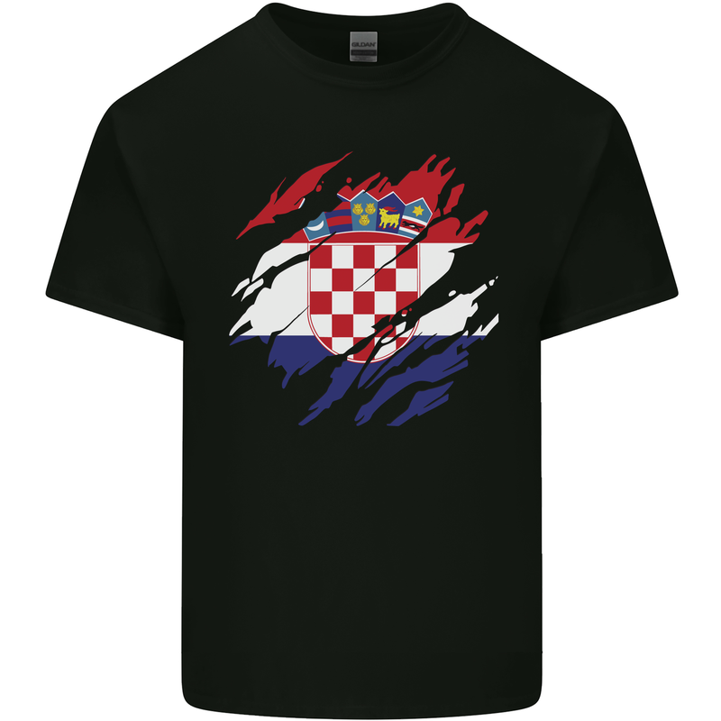 Torn Croatia Flag Croatian Day Football Kids T-Shirt Childrens Black