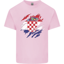 Torn Croatia Flag Croatian Day Football Kids T-Shirt Childrens Light Pink