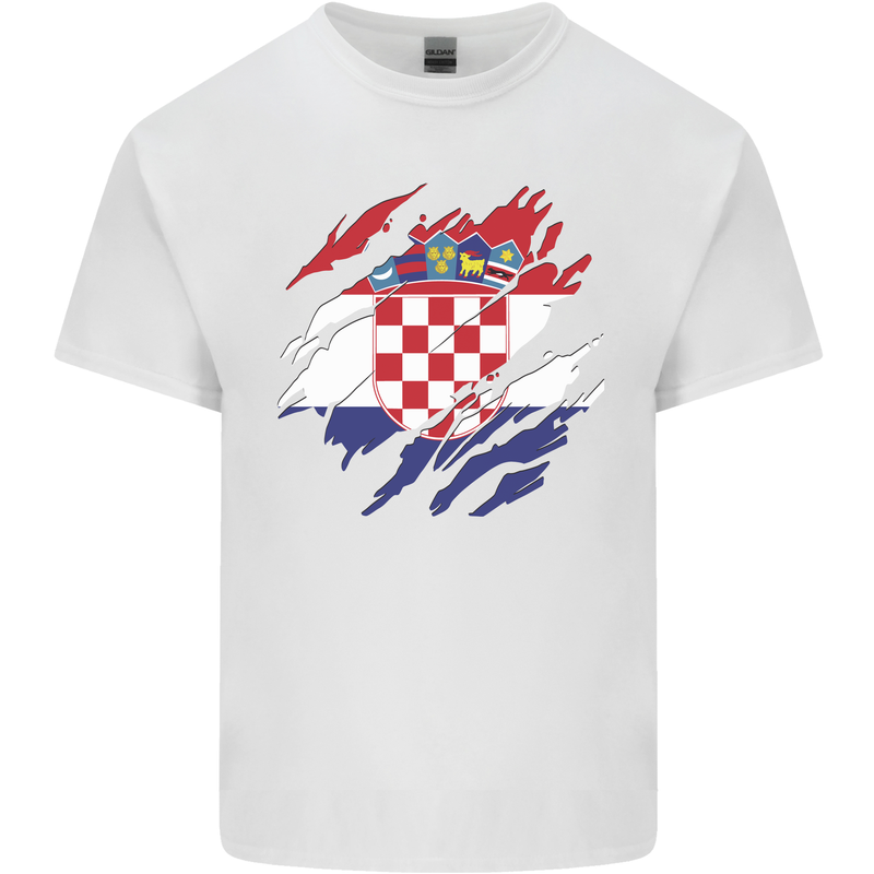 Torn Croatia Flag Croatian Day Football Kids T-Shirt Childrens White