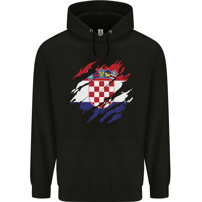 Torn Croatia Flag Croatian Day Football Mens 80% Cotton Hoodie Black