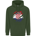 Torn Croatia Flag Croatian Day Football Mens 80% Cotton Hoodie Forest Green