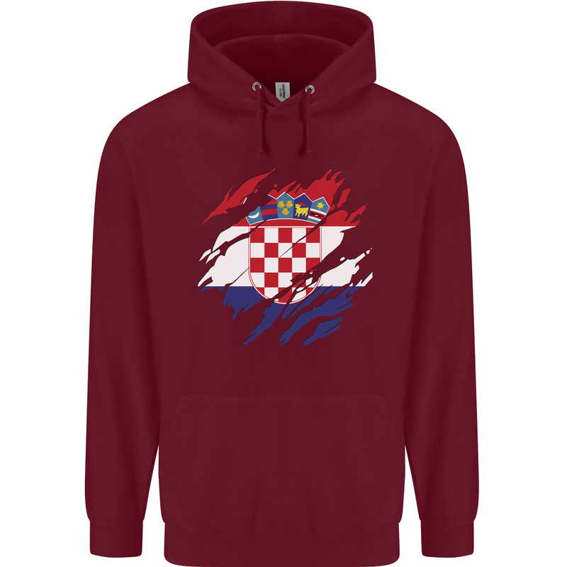 Torn Croatia Flag Croatian Day Football Mens 80% Cotton Hoodie Maroon